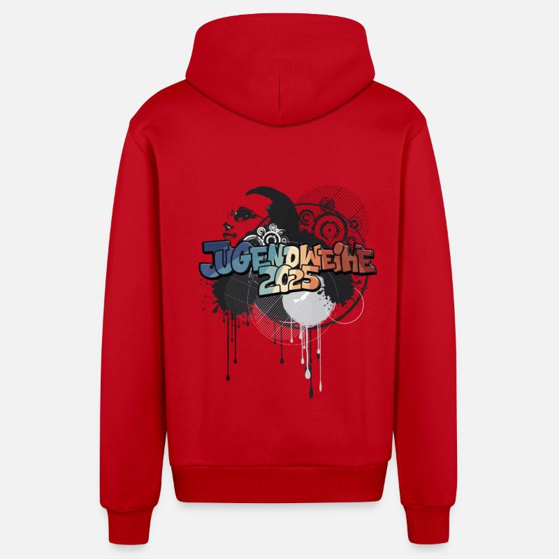 Jugendweihe 2025 Jugendweiheshirt - Organic Relaxed Kapuzenjacke Made in EU - Rot