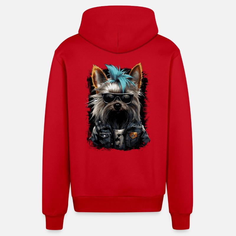 Punk Yorkshire Terrier - Veste à capuche bio décontractée fabriquée en UE - rouge
