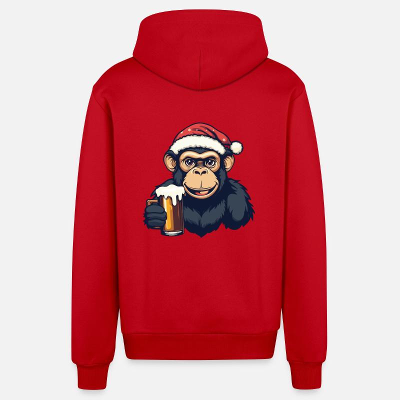 Bière de singe Noël - Veste à capuche bio décontractée fabriquée en UE - rouge
