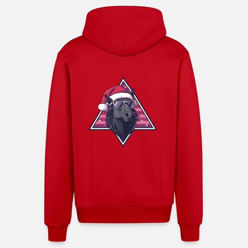 Cheval Noël Cool - Veste à capuche bio décontractée fabriquée en UE - rouge
