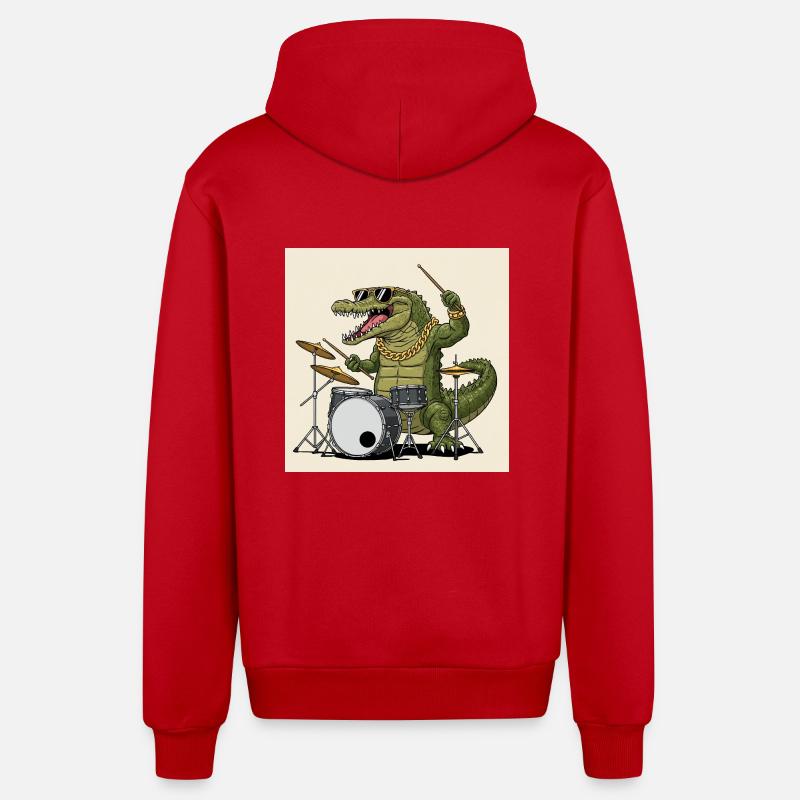 Crocodile cool avec tambours - Veste à capuche bio décontractée fabriquée en UE - rouge