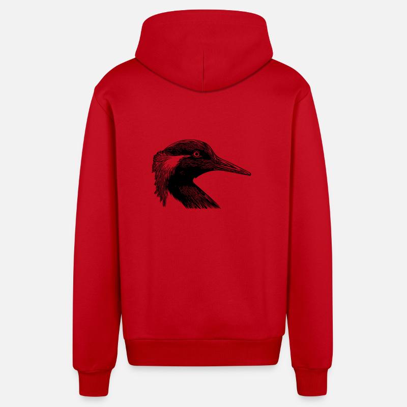 Crested grebe elegant portrait - Organic Relaxed Hooded Jacket Made in EU - red