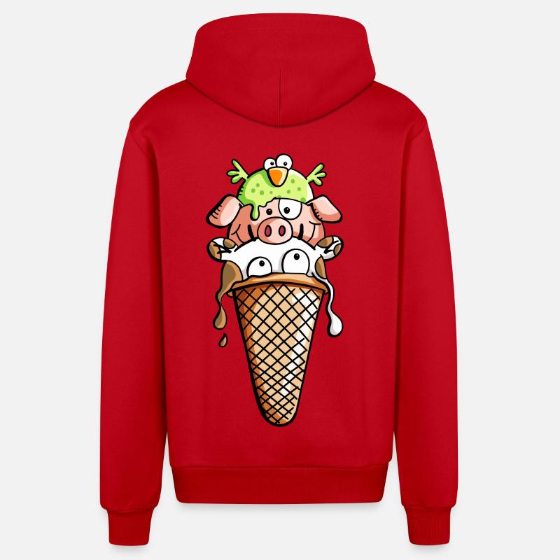 Bauernhoftier Eiscreme - Tiere - Eis - Kinder -Fun - Organic Relaxed Kapuzenjacke Made in EU - Rot