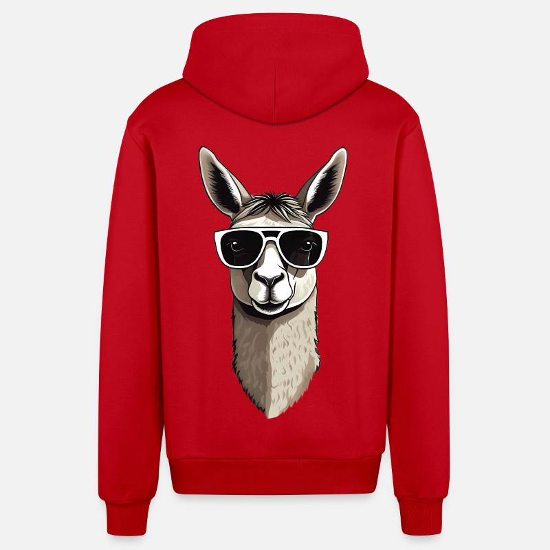 Lama avec lunettes de soleil - Veste à capuche bio décontractée fabriquée en UE - rouge