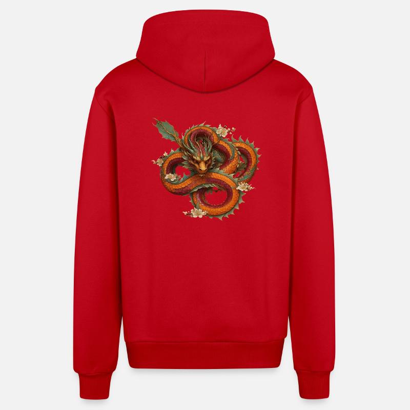 Roter Drache - Organic Relaxed Kapuzenjacke Made in EU - Rot