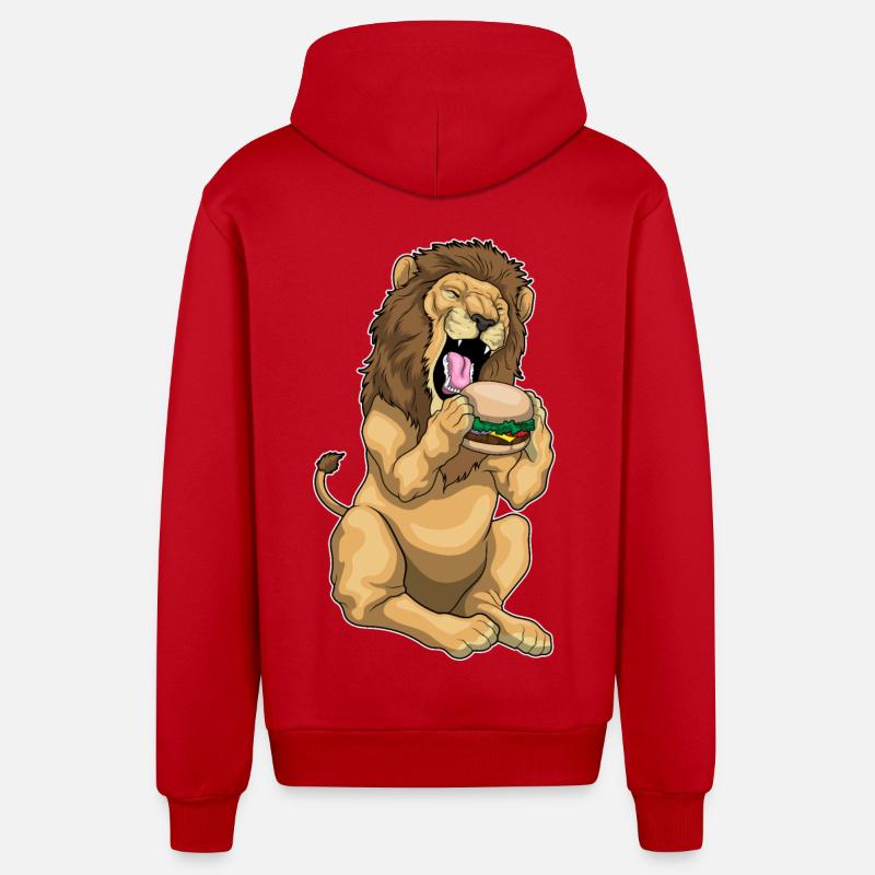 Lion Burger - Veste à capuche bio décontractée fabriquée en UE - rouge