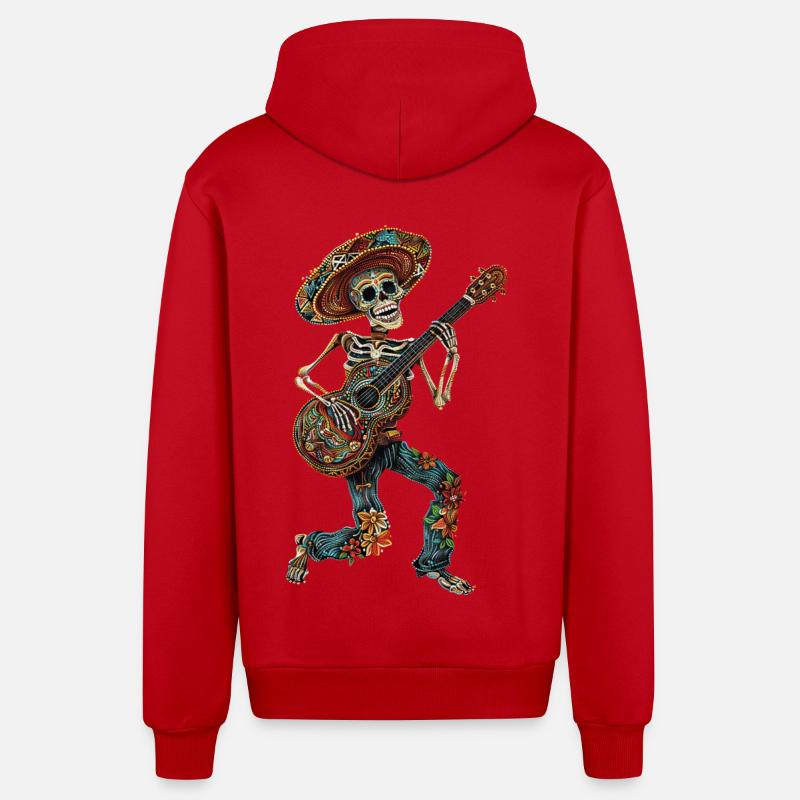 Guitare squelette mexicaine - Veste à capuche bio décontractée fabriquée en UE - rouge
