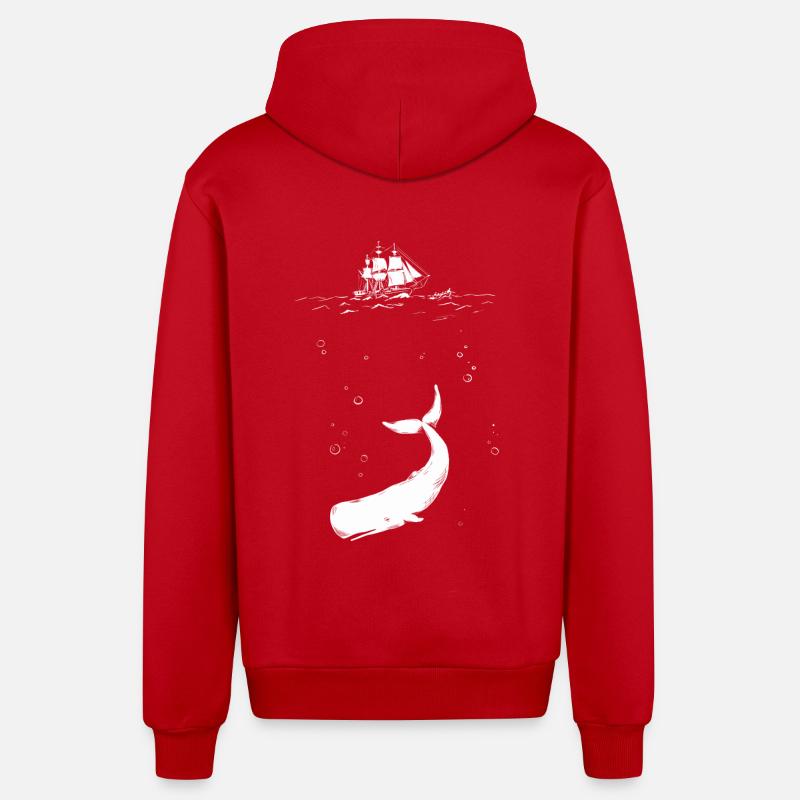 Moby Dick avec bateau - Veste à capuche bio décontractée fabriquée en UE - rouge