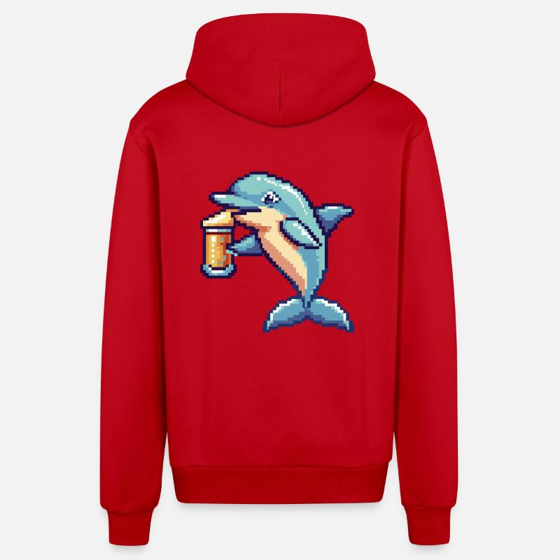Delfin Bier Pixel - Organic Relaxed Kapuzenjacke Made in EU - Rot