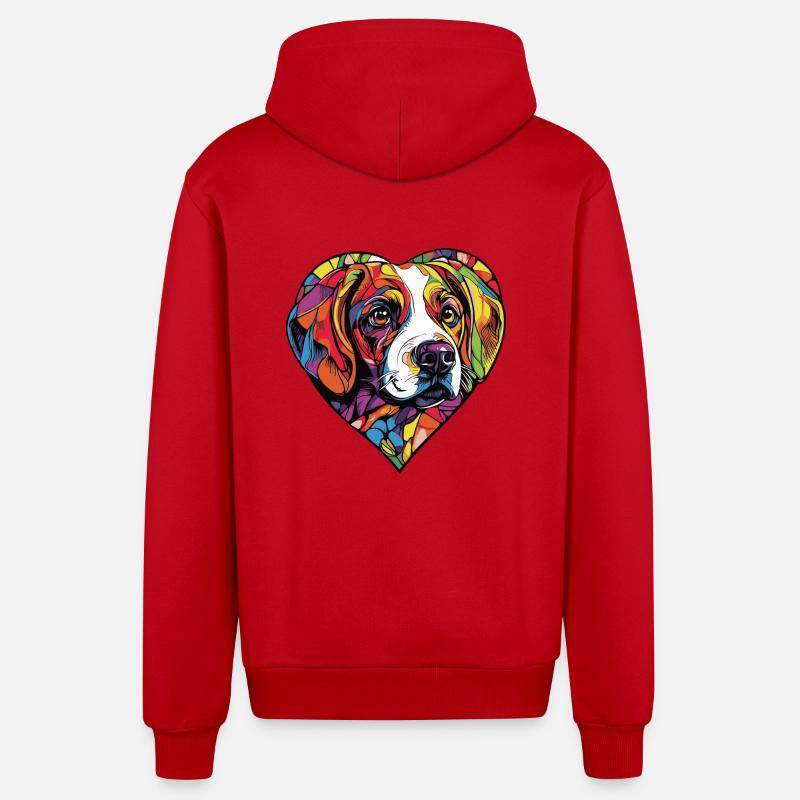 Beagle Chien Coeur Amour - Veste à capuche bio décontractée fabriquée en UE - rouge