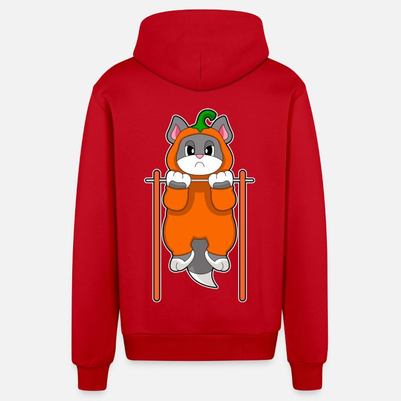 Chat Halloween Musculation - Veste à capuche bio décontractée fabriquée en UE - rouge