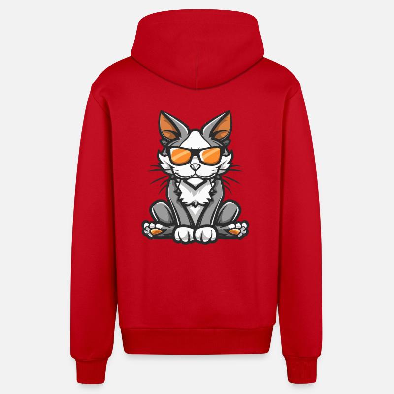 Katze Cool Comic - Organic Relaxed Kapuzenjacke Made in EU - Rot