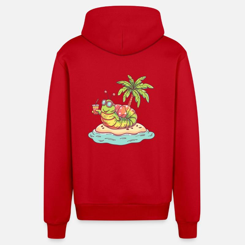 Wurm Sommer Strand Comic - Organic Relaxed Kapuzenjacke Made in EU - Rot