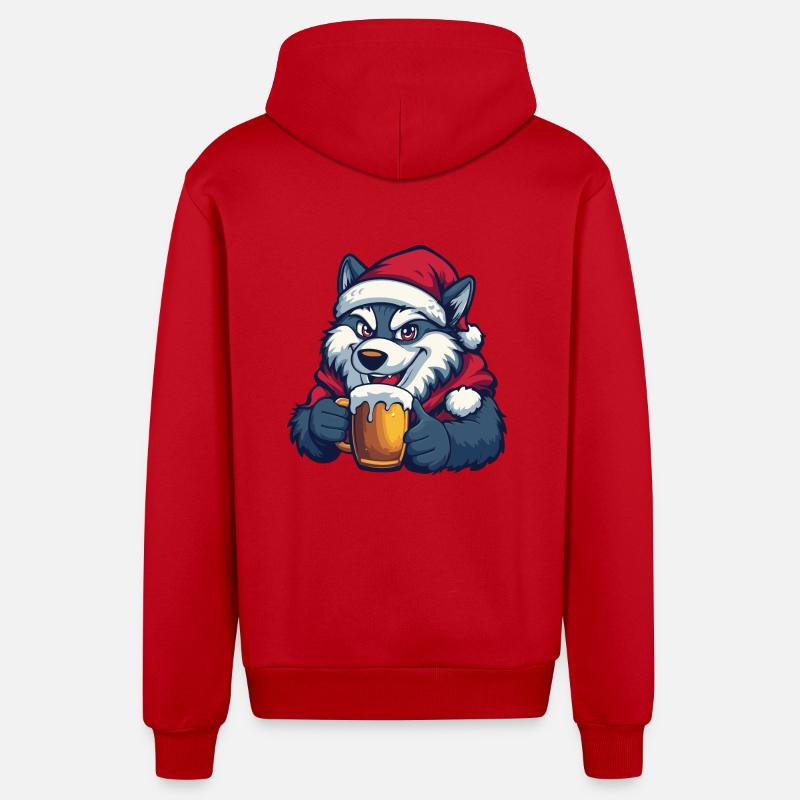 Bière Wolf Noël Noël - Veste à capuche bio décontractée fabriquée en UE - rouge