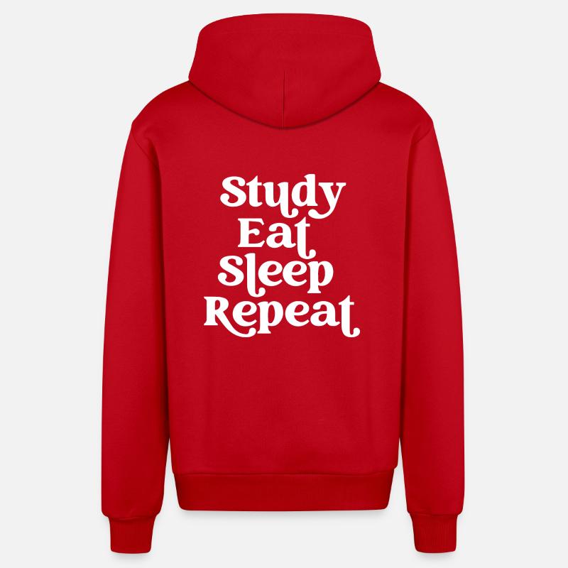 Étudier, manger, dormir, répéter - Veste à capuche bio décontractée fabriquée en UE - rouge