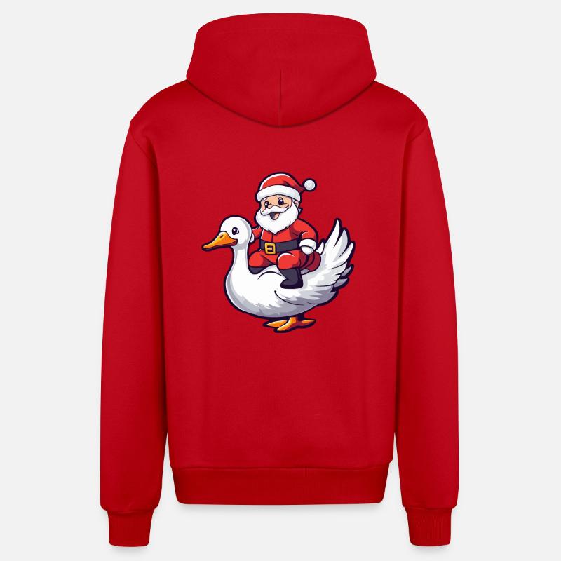 Oie Père Noël dessin animé - Veste à capuche bio décontractée fabriquée en UE - rouge