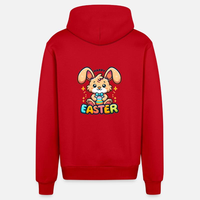 Happy Easter - Easter Bunny Illustration - Organic Relaxed Hooded Jacket Made in EU - red