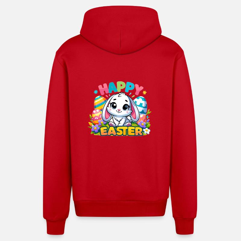 Happy Easter - Easter Bunny Illustration - Organic Relaxed Hooded Jacket Made in EU - red