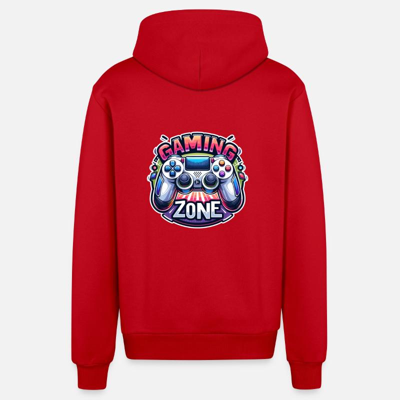 Gaming Zone - Controller Illustration - Organic Relaxed Hooded Jacket Made in EU - red