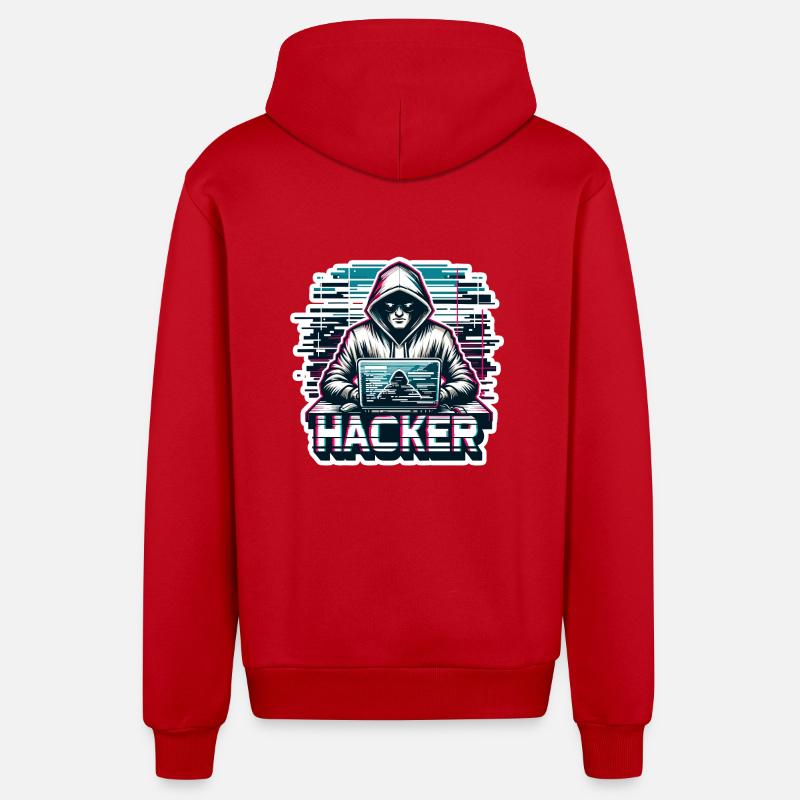 Hacker - Illustration - Veste à capuche bio décontractée fabriquée en UE - rouge