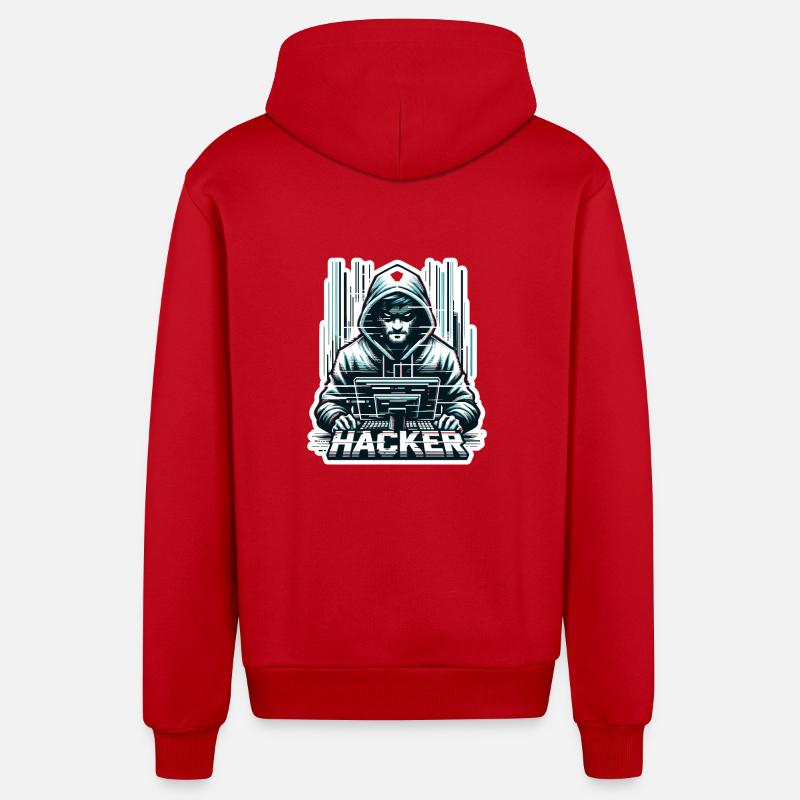 Hacker - Illustration - Veste à capuche bio décontractée fabriquée en UE - rouge