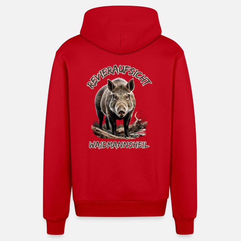 Jäger-Waidmannsheil Revieraufsicht-Wildschwein - Veste à capuche bio décontractée fabriquée en UE - rouge
