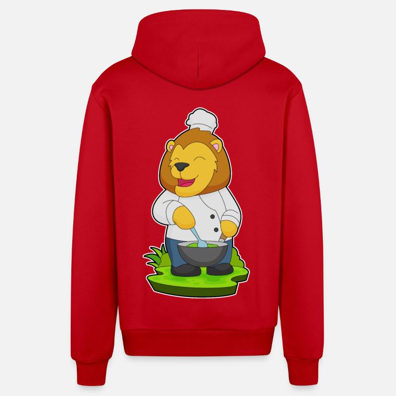 Chapeau de chef Lion - Veste à capuche bio décontractée fabriquée en UE - rouge