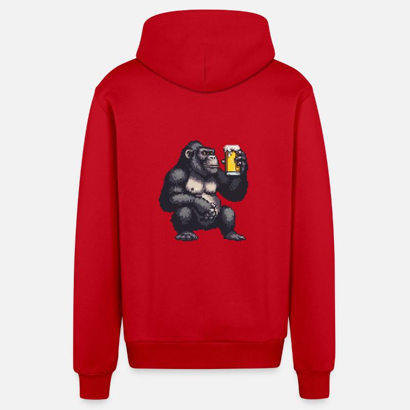 Bière Gorilla Pixel - Veste à capuche bio décontractée fabriquée en UE - rouge
