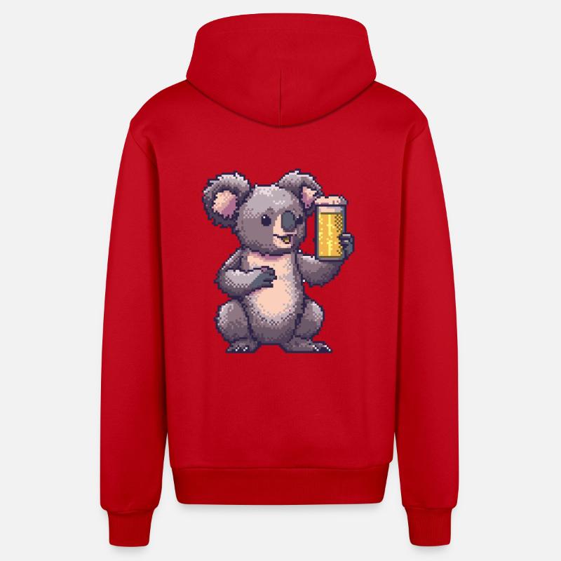 Koala Pixel Bier - Organic Relaxed Kapuzenjacke Made in EU - Rot