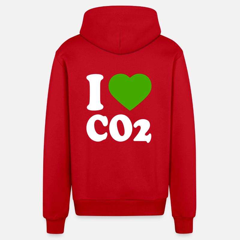 I love co2 - Veste à capuche bio décontractée fabriquée en UE - rouge