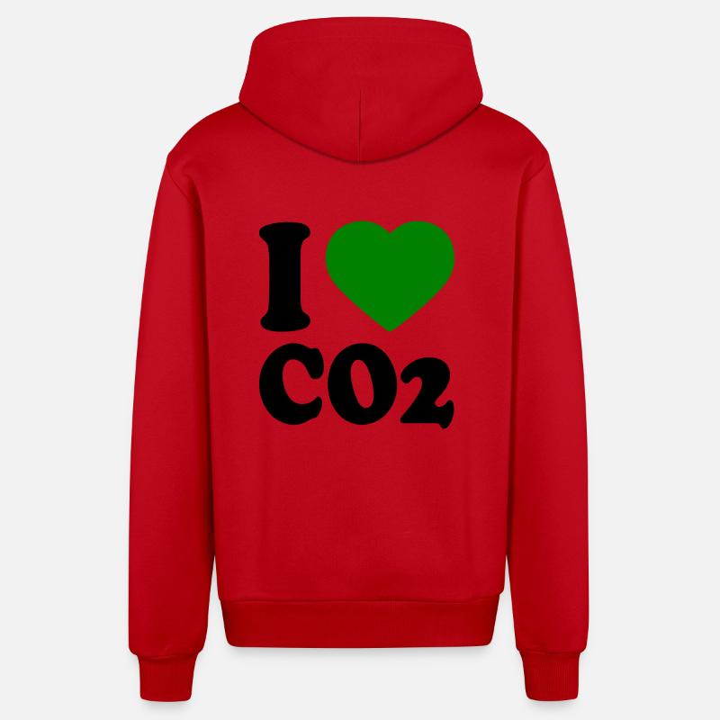 I love co2 - Veste à capuche bio décontractée fabriquée en UE - rouge