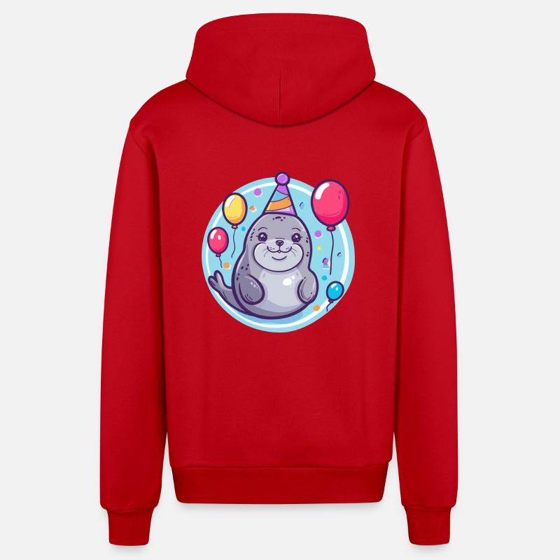 phoque animal anniversaire bébé - Veste à capuche bio décontractée fabriquée en UE - rouge