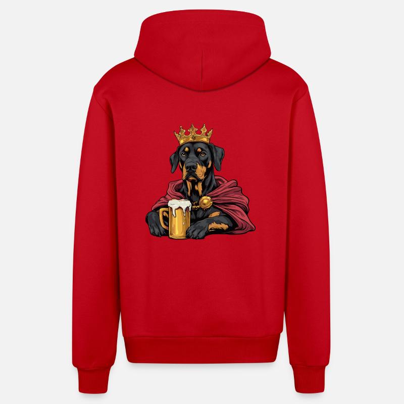 Doberman chien bière drôle - Veste à capuche bio décontractée fabriquée en UE - rouge