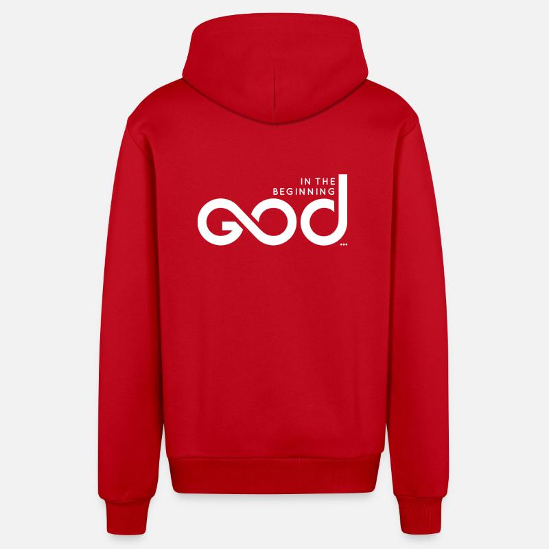 Au commencement Dieu ... - Imprimé blanc - Veste à capuche bio décontractée fabriquée en UE - rouge