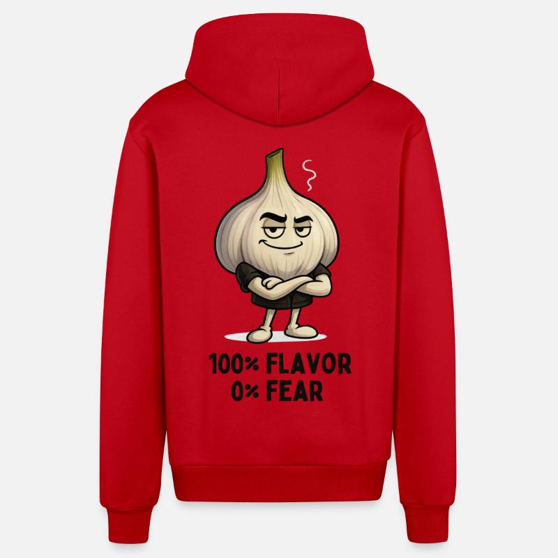 Garlic Attitude : 100 % saveur dessin animé - Veste à capuche bio décontractée fabriquée en UE - rouge