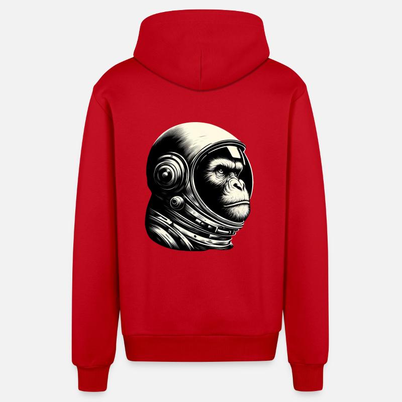 Chimpanzé, Astronaute, Réfléchi, Cosmos - Veste à capuche bio décontractée fabriquée en UE - rouge