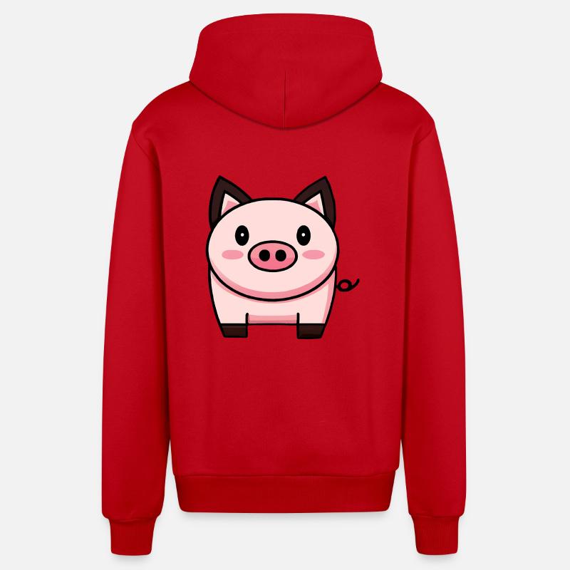 Cochon Kawaii mignon - Veste à capuche bio décontractée fabriquée en UE - rouge