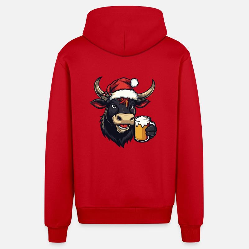Bière de Noël Vache - Veste à capuche bio décontractée fabriquée en UE - rouge