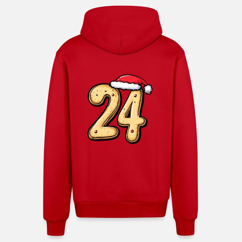 24 Numéro Noël - Veste à capuche bio décontractée fabriquée en UE - rouge