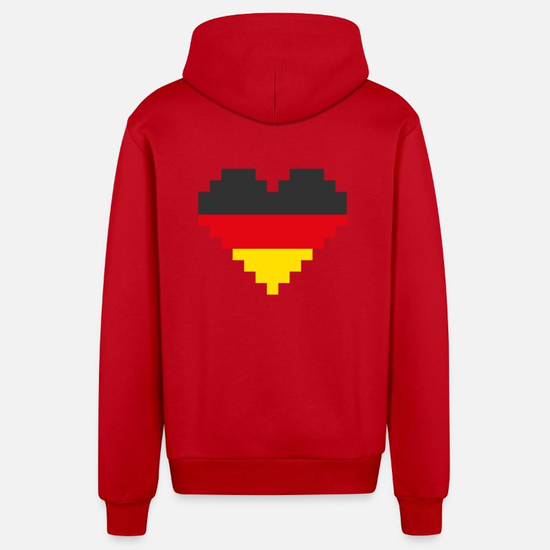 Allemagne Pixel Heart - Veste à capuche bio décontractée fabriquée en UE - rouge