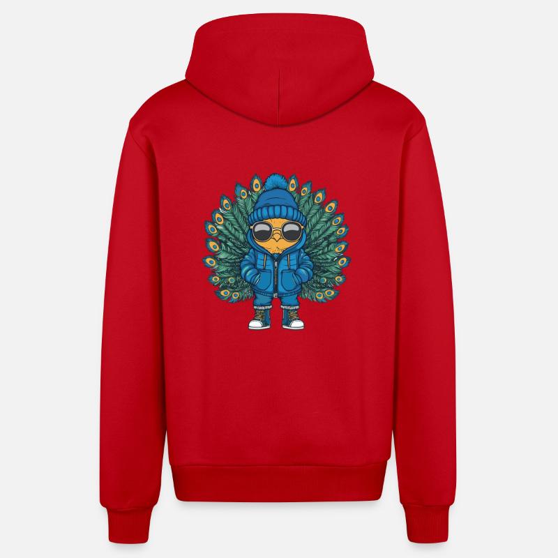 Pfau Vogel Winter Comic - Organic Relaxed Kapuzenjacke Made in EU - Rot