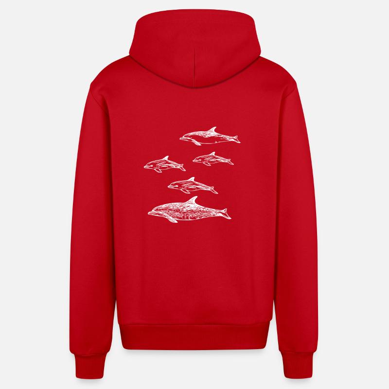 École des dauphins - Veste à capuche bio décontractée fabriquée en UE - rouge