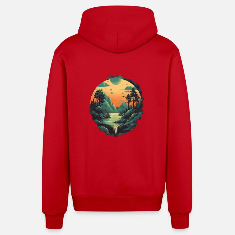 Landschaft - Organic Relaxed Kapuzenjacke Made in EU - Rot
