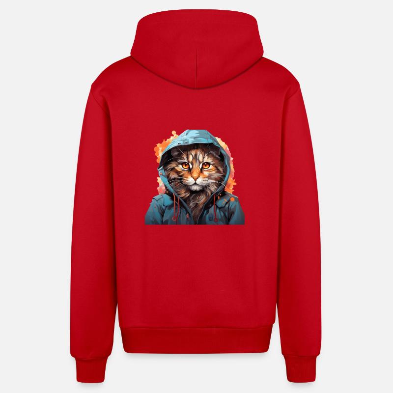 Chat - Veste à capuche bio décontractée fabriquée en UE - rouge