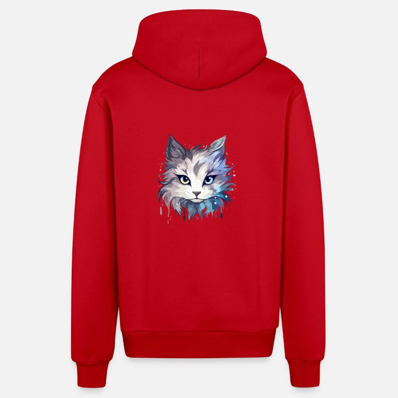 Chat - illustration - Veste à capuche bio décontractée fabriquée en UE - rouge