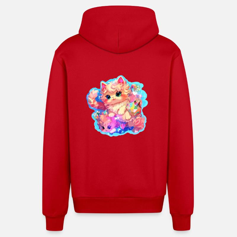 Chat - illustration - Veste à capuche bio décontractée fabriquée en UE - rouge