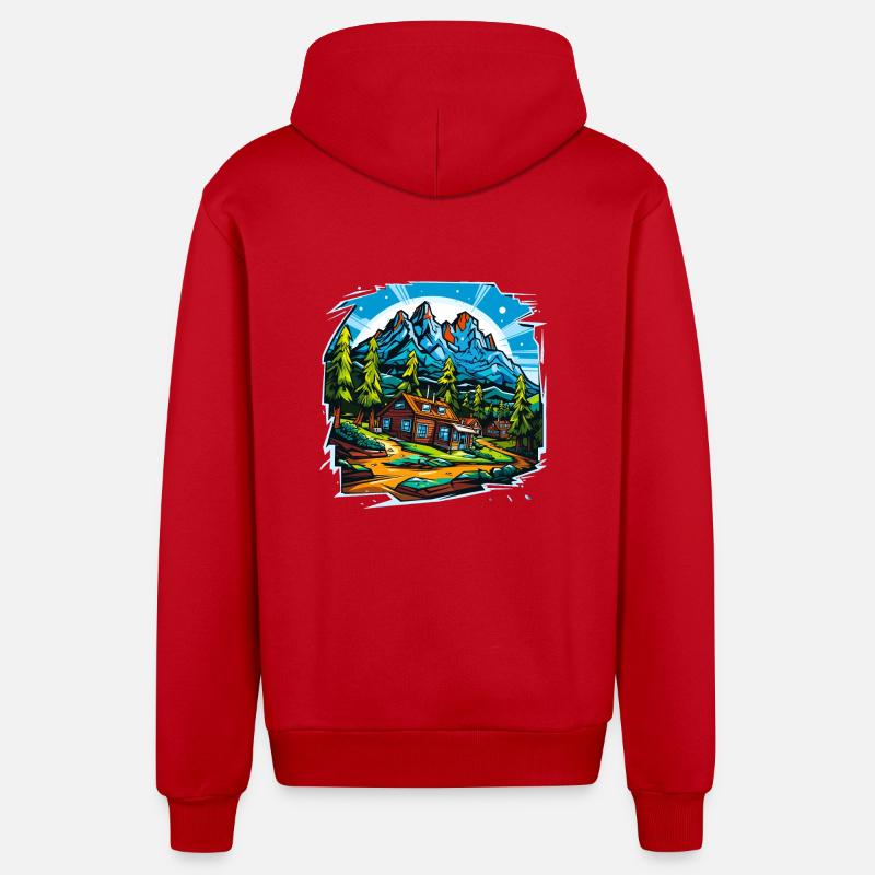 Paysage - Illustration - Veste à capuche bio décontractée fabriquée en UE - rouge