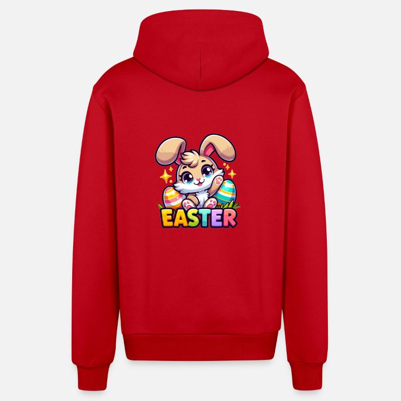 Happy Easter - Easter Bunny Illustration - Organic Relaxed Hooded Jacket Made in EU - red
