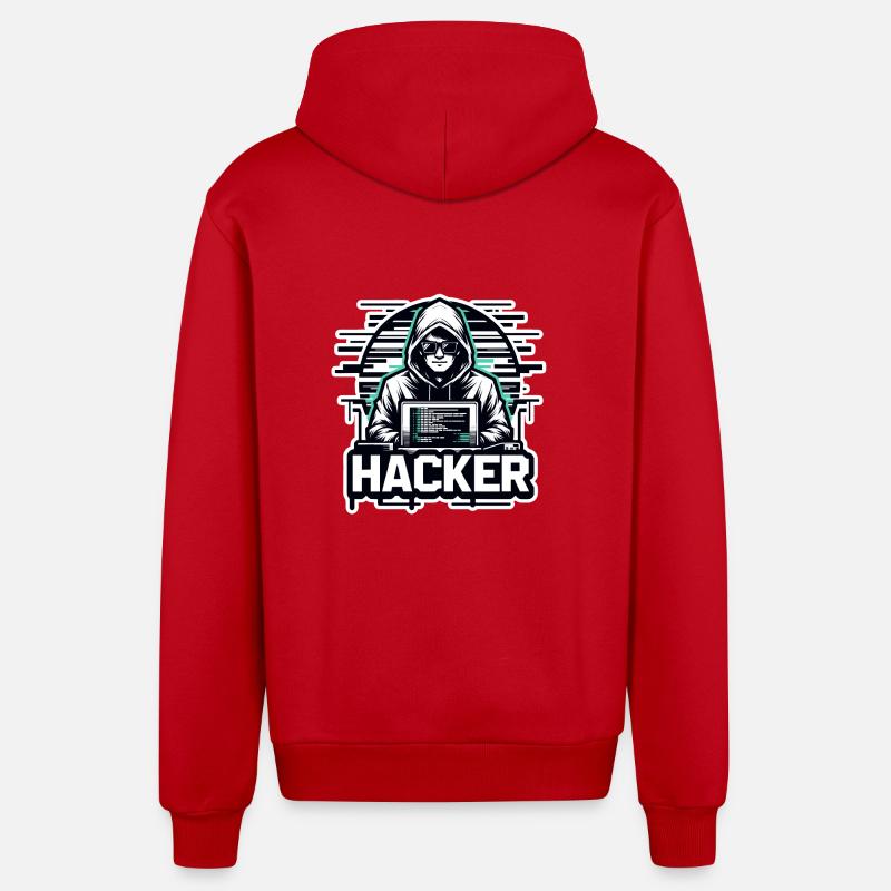 Hacker - Illustration - Organic Relaxed Kapuzenjacke Made in EU - Rot