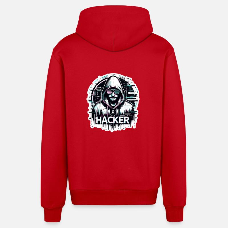Hacker - Illustration - Veste à capuche bio décontractée fabriquée en UE - rouge